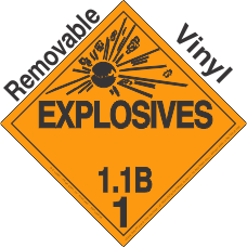 Explosive Class 1.1B Removable Vinyl DOT Placard