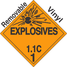 Explosive Class 1.1C Removable Vinyl DOT Placard