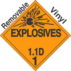 Explosive Class 1.1D Removable Vinyl DOT Placard