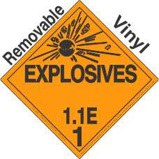 Explosive Class 1.1E Removable Vinyl DOT Placard