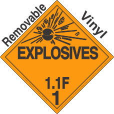 Explosive Class 1.1F Removable Vinyl DOT Placard