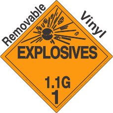 Explosive Class 1.1G Removable Vinyl DOT Placard