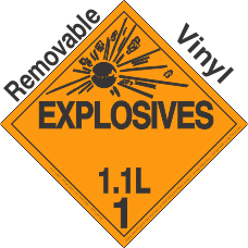 Explosive Class 1.1L Removable Vinyl DOT Placard