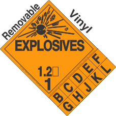 Explosive Class 1.2 Tabbed Removable Vinyl DOT Placard