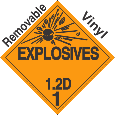 Explosive Class 1.2D Removable Vinyl DOT Placard