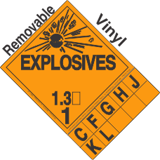 Explosive Class 1.3 Tabbed Removable Vinyl DOT Placard