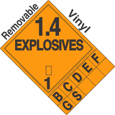 Explosive Class 1.4 Tabbed Removable Vinyl DOT Placard