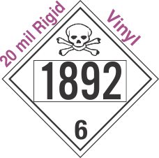 Poison Toxic Class 6.1 UN1892 20mil Rigid Vinyl DOT Placard