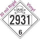 Poison Toxic Class 6.1 UN2931 20mil Rigid Vinyl DOT Placard