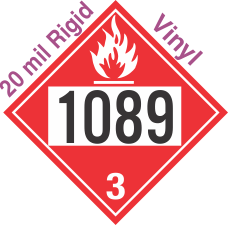 Flammable Class 3 UN1089 20mil Rigid Vinyl DOT Placard