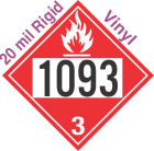 Flammable Class 3 UN1093 20mil Rigid Vinyl DOT Placard