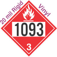 Flammable Class 3 UN1093 20mil Rigid Vinyl DOT Placard