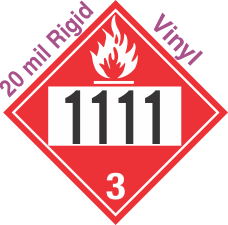 Flammable Class 3 UN1111 20mil Rigid Vinyl DOT Placard