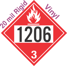 Flammable Class 3 UN1206 20mil Rigid Vinyl DOT Placard