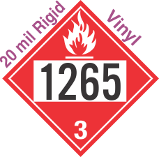 Flammable Class 3 UN1265 20mil Rigid Vinyl DOT Placard