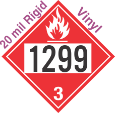 Flammable Class 3 UN1299 20mil Rigid Vinyl DOT Placard