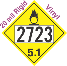 Oxidizer Class 5.1 UN2723 20mil Rigid Vinyl DOT Placard