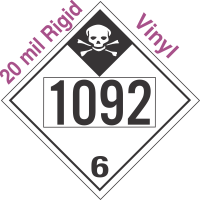 Inhalation Hazard Class 6.1 UN1092 20mil Rigid Vinyl DOT Placard