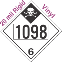 Inhalation Hazard Class 6.1 UN1098 20mil Rigid Vinyl DOT Placard