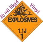 Explosive Class 1.1J 20mil Rigid Vinyl DOT Placard