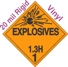 Explosive Class 1.3H 20mil Rigid Vinyl DOT Placard