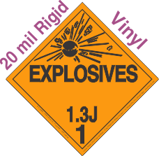Explosive Class 1.3J 20mil Rigid Vinyl DOT Placard
