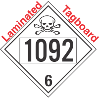 Poison Toxic Class 6.1 UN1092 Tagboard DOT Placard