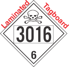 Poison Toxic Class 6.1 UN3016 Tagboard DOT Placard