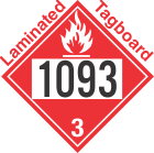 Flammable Class 3 UN1093 Tagboard DOT Placard