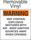 Warning Explosive Mixtures Marking Removable Vinyl Placard