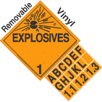 Explosive Class 1.1 1.2 1.3 NA or UN0324 Tabbed Removable Vinyl DOT Placard