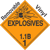 Explosive Class 1.1B NA or UN0029 Removable Vinyl DOT Placard