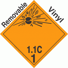 Explosive Class 1.1C NA or UN0433 International Wordless Removable Vinyl DOT Placard