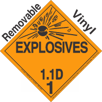 Explosive Class 1.1D NA or UN0341 Removable Vinyl DOT Placard