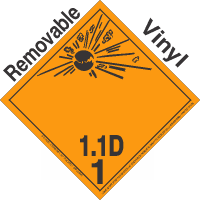 Explosive Class 1.1D NA or UN0208 International Wordless Removable Vinyl DOT Placard