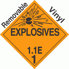 Explosive Class 1.1E NA or UN0181 Removable Vinyl DOT Placard