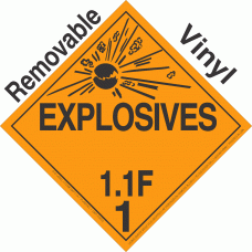 Explosive Class 1.1F NA or UN0037 Removable Vinyl DOT Placard