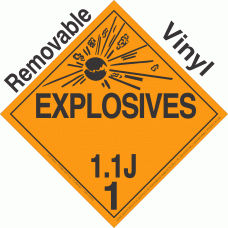 Explosive Class 1.1J NA or UN0399 Removable Vinyl DOT Placard