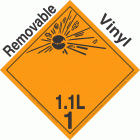 Explosive Class 1.1L NA or UN0357 International Wordless Removable Vinyl DOT Placard