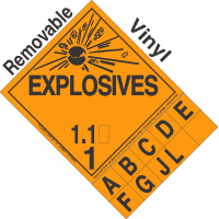 Explosive Class 1.1 NA or UN0208 Tabbed Removable Vinyl DOT Placard