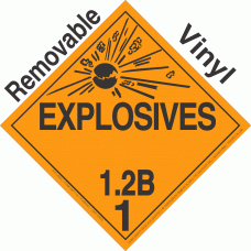 Explosive Class 1.2B NA or UN0107 Removable Vinyl DOT Placard