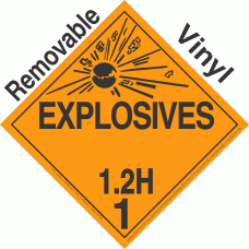 Explosive Class 1.2H NA or UN0245 Removable Vinyl DOT Placard