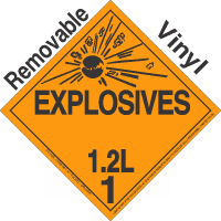 Explosive Class 1.2L NA or UN0355 Removable Vinyl DOT Placard