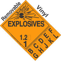 Explosive Class 1.2 NA or UN0346 Tabbed Removable Vinyl DOT Placard