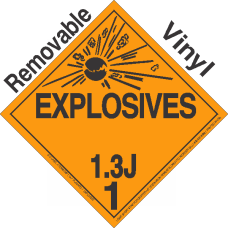 Explosive Class 1.3J NA or UN0247 Removable Vinyl DOT Placard