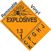 Explosive Class 1.3 NA or UN0021 Tabbed Removable Vinyl DOT Placard