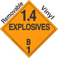 Explosive Class 1.4B NA or UN0383 Removable Vinyl DOT Placard