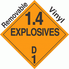 Explosive Class 1.4D NA or UN0410 Removable Vinyl DOT Placard