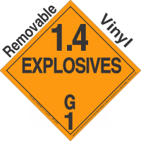 Explosive Class 1.4G NA or UN0362 Removable Vinyl DOT Placard