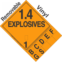 Explosive Class 1.4 NA or UN0500 Tabbed Removable Vinyl DOT Placard